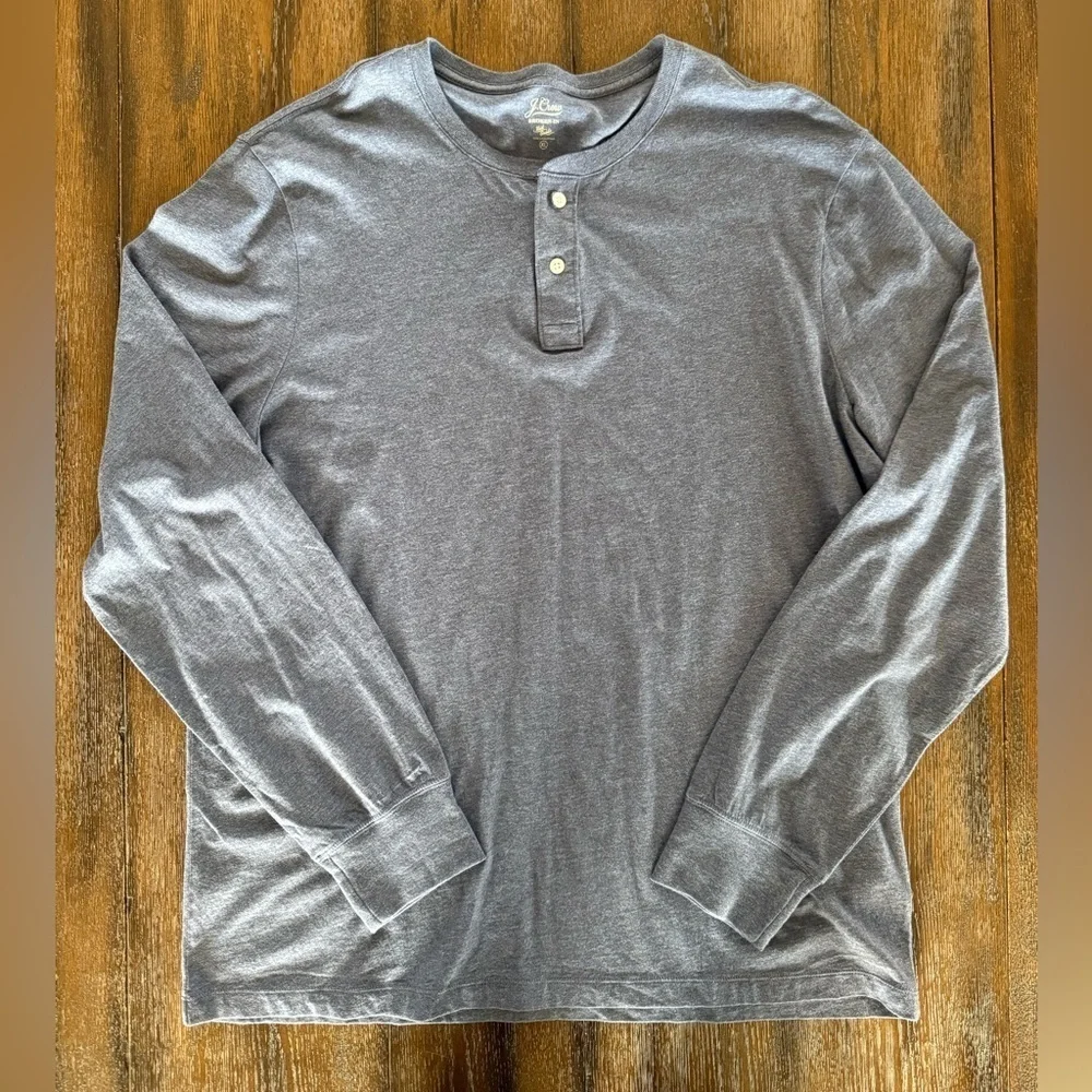 J. Crew Broken In Long Sleeve Henley Heathered Blue Men's Shirt Size XL